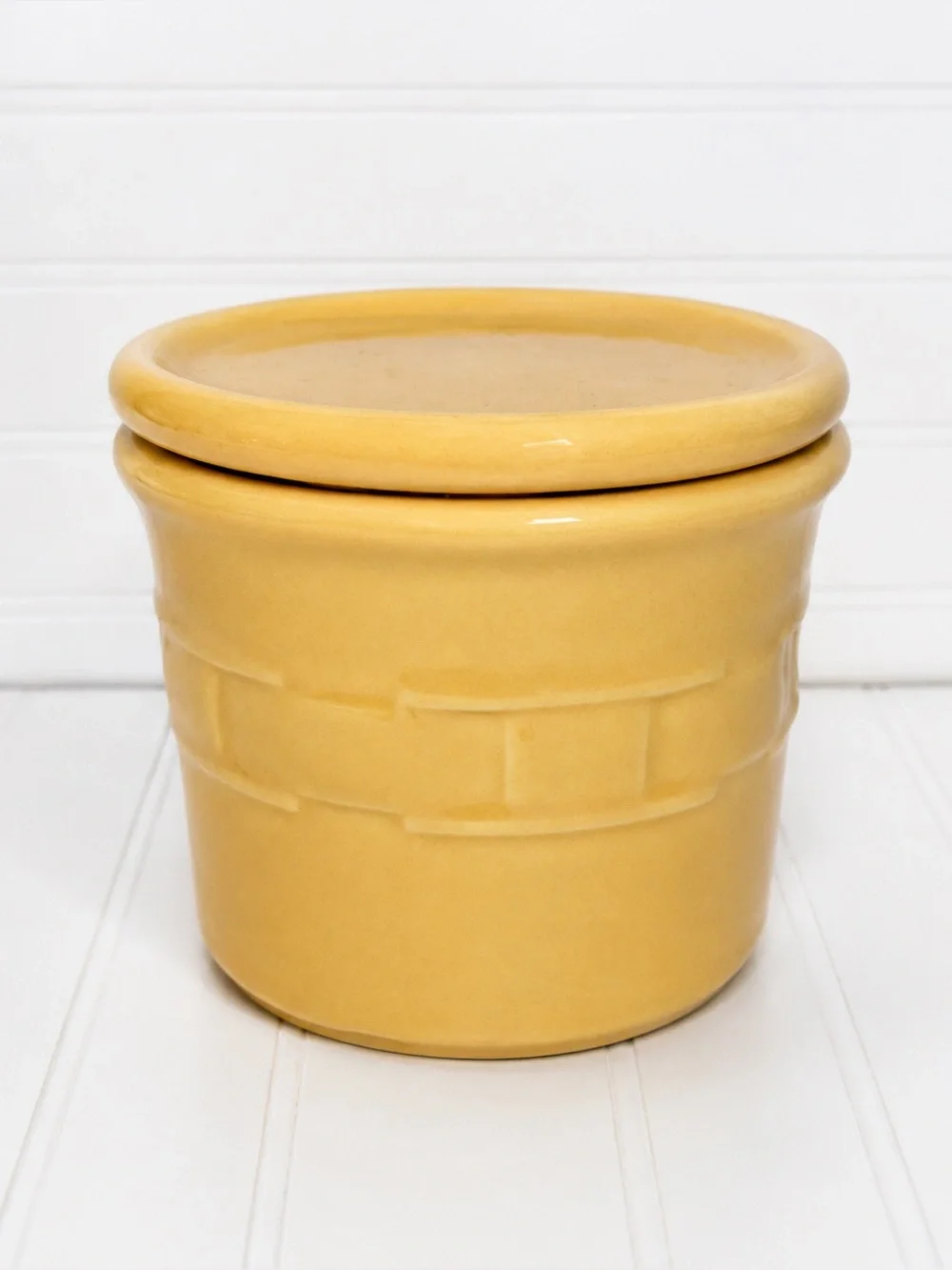 Longaberger Pottery Woven Traditions‎ Yellow Butternut Pint Crock with Lid